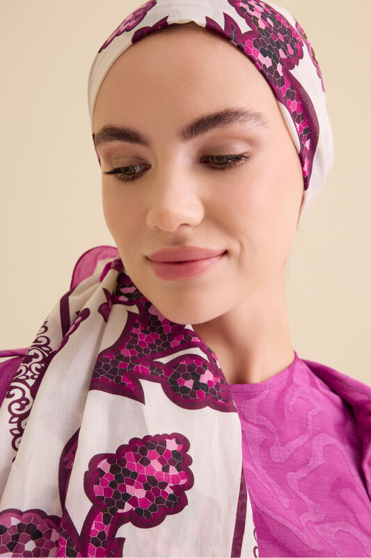 Aşk Sarmaşığı Pembe Pamuk İpek Şal 72x212 - 5