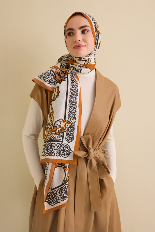 Aşk Sarmaşığı Sarı Pamuk İpek Şal 72x212 - 1