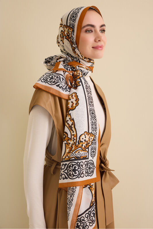 Aşk Sarmaşığı Sarı Pamuk İpek Şal 72x212 - 5