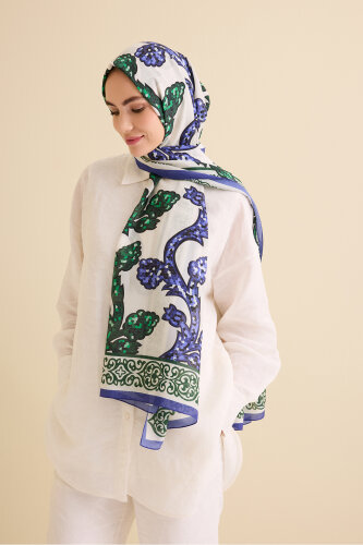 Aşk Sarmaşığı Yeşil Pamuk İpek Şal 72x212 - Imannoor (3)