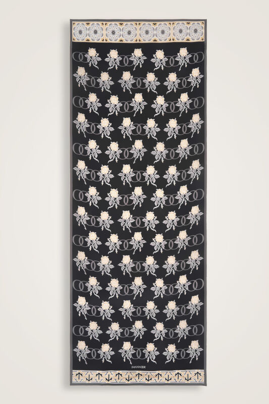 Aşk Siyah Krep İpek Şal 80x210 - 2