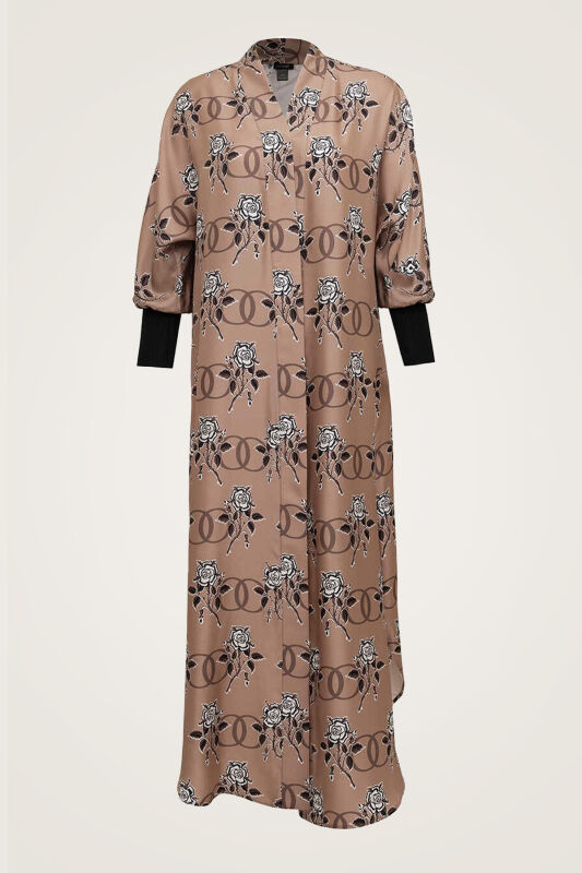 Aşk Triko Kollu Vizon Tivil İpek Kimono - 2