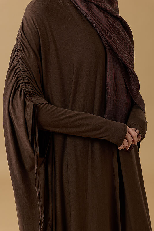 Aşka Yolculuk Koyu Kahverengi Penye Abaya - 3