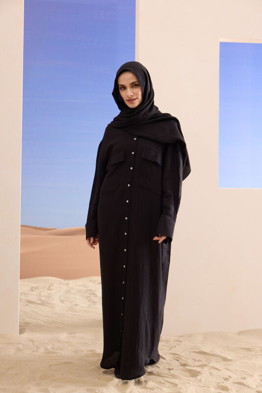 Journey to Love Naia Cotton Shirt Dress Black - 1