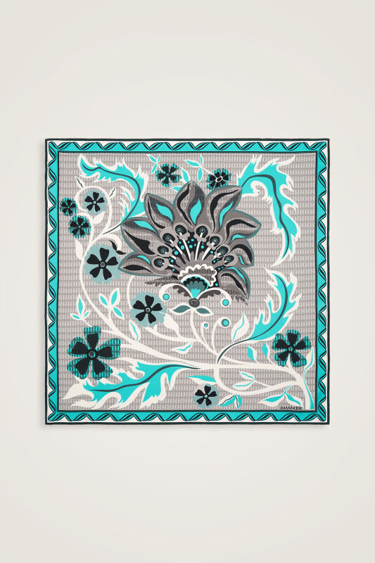 Aşkın Kanatları Turkuaz Tivil İpek Eşarp 90x90 - 1