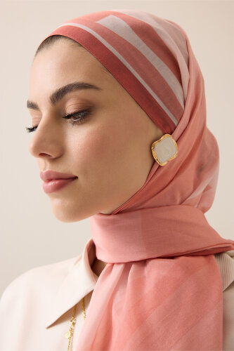 Ay Kapısı Pudra Floş Pamuk Şal 70x210 - Imannoor