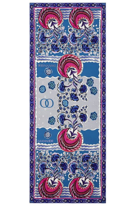 Ay'ın Çiçeği Mavi Krep İpek Şal 80x200 - 1