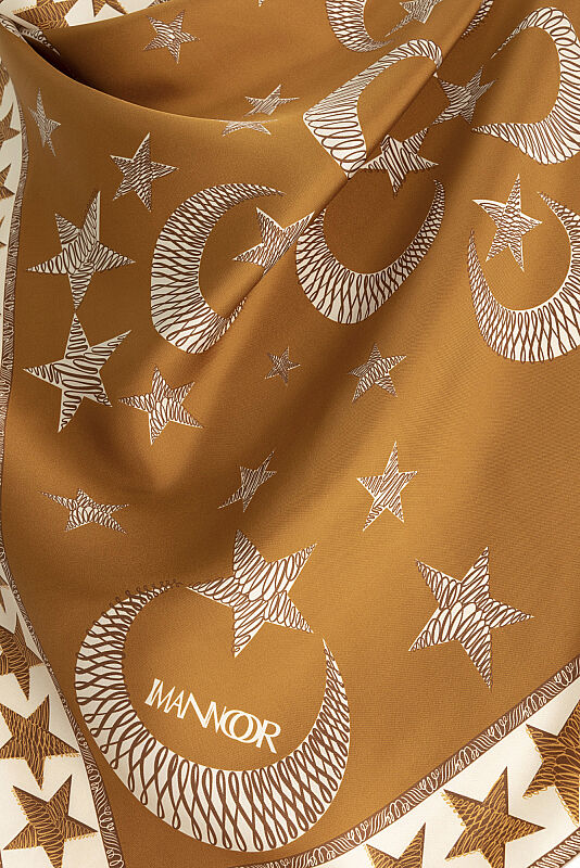 Ayla Star Beige Twill Silk Scarf - 2