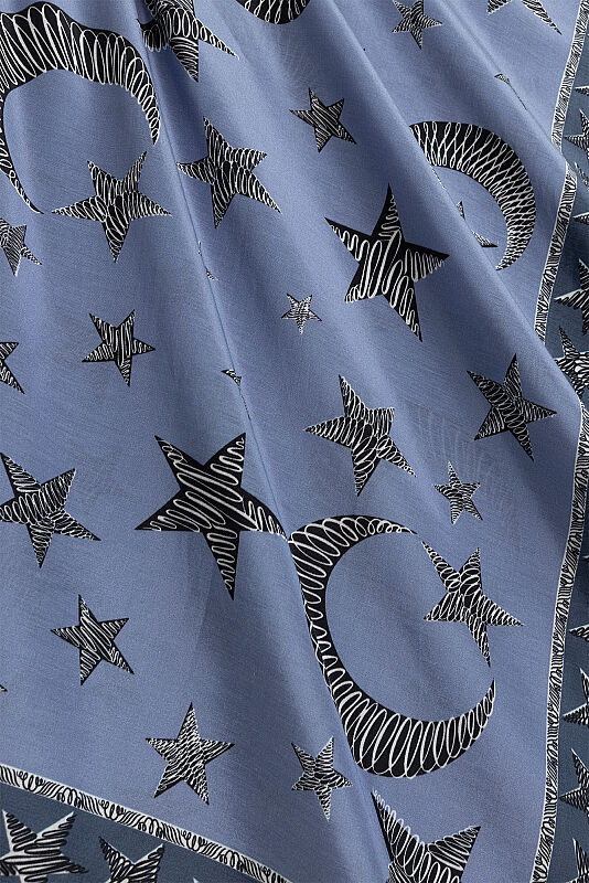 Ayla Yıldız Blue Cotton Floss Scarf - 2