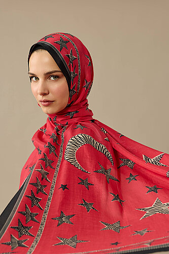 Ayla Yıldız Red Floss Cotton Scarf - Imannoor