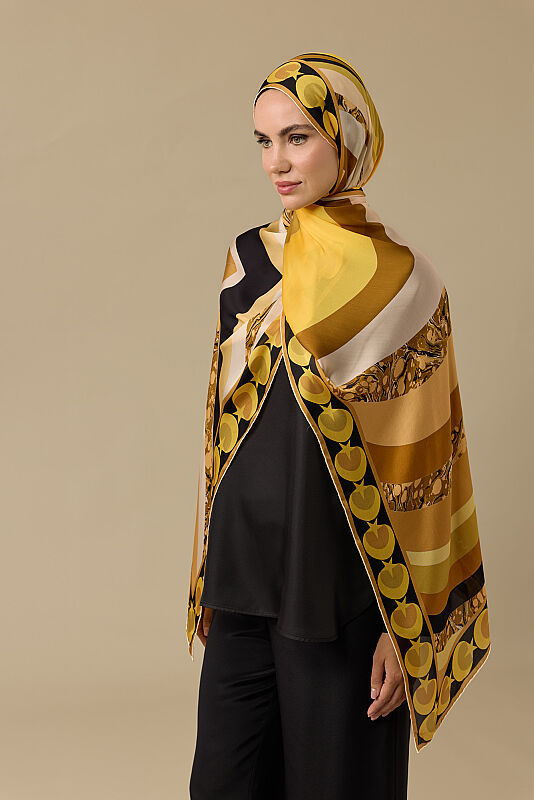 Ayla Yıldız Yellow Chiffon Silk Shawl - 5