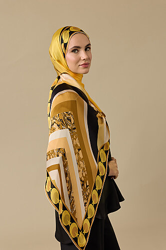 Ayla Yıldız Yellow Chiffon Silk Shawl - 3