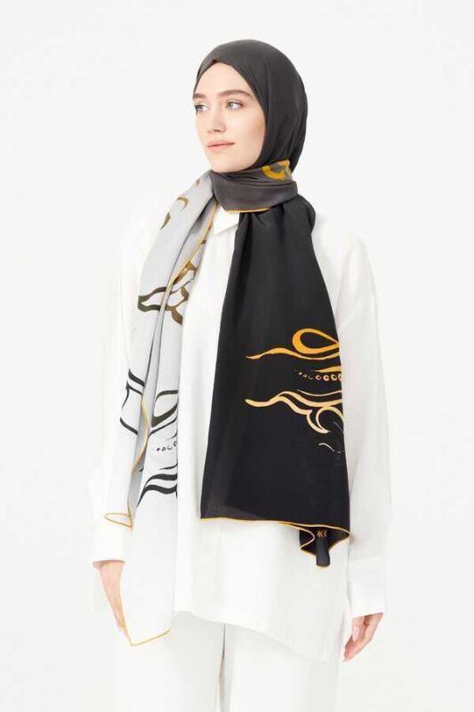 Balık ve Kuş Altın İpek Şal 80x200 - 4