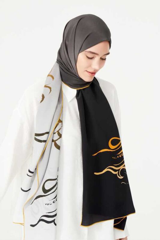 Balık ve Kuş Altın İpek Şal 80x200 - 6