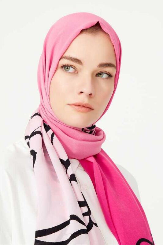Balık ve Kuş Fuşya İpek Şal 80x200 - 4