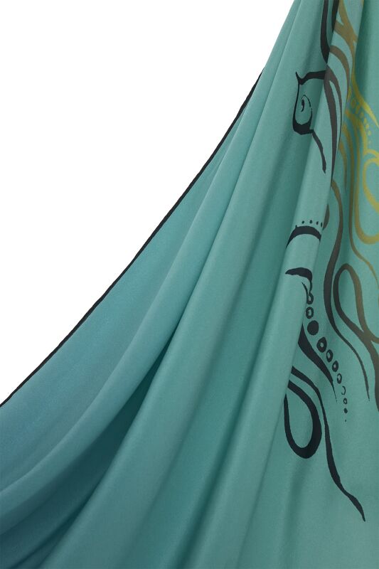 Balık ve Kuş Mavi İpek Şal 80x200 - 5
