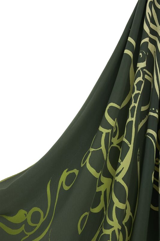 Balık ve Kuş Yeşil İpek Şal 80x200 - 5
