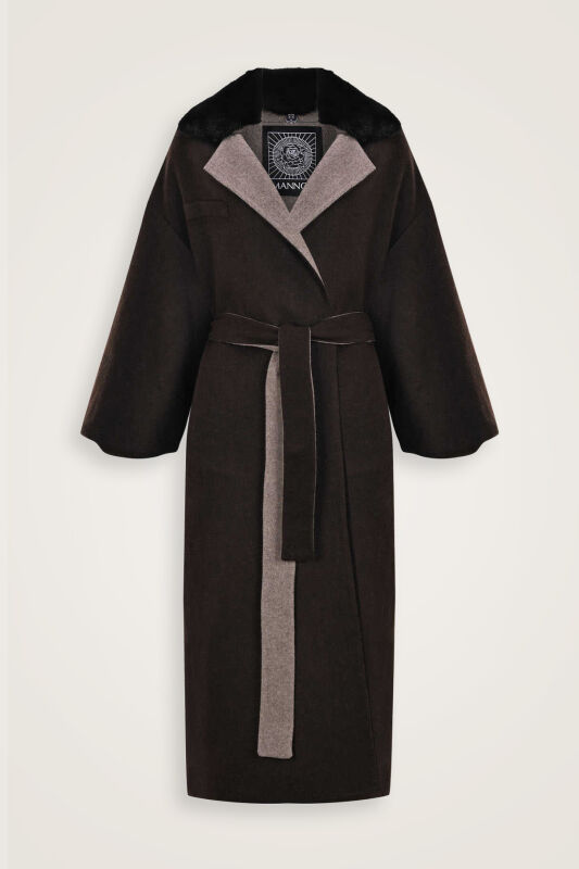Balloon Sleeve Brown Coat - 1