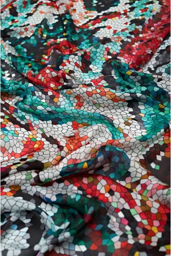Balon Mozaik Kırmızı Şifon İpek Şal 110x180 - 4