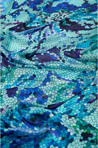 Balon Mozaik Mavi Şifon İpek Şal 110x180 - 3
