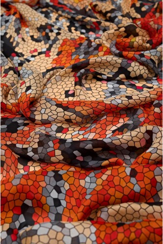 Balon Mozaik Turuncu Şifon İpek Şal 110x180 - 4