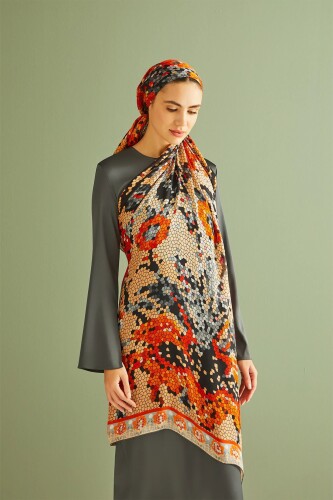 Baloon Mosaic Silk Shawl Orange - 3