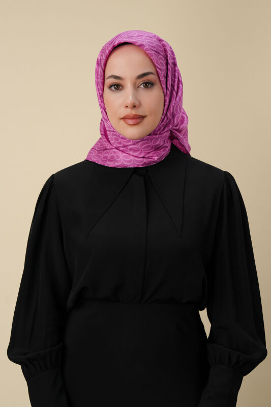 Bambunoor Fuşya Tivil İpek Eşarp 90x90 - 5