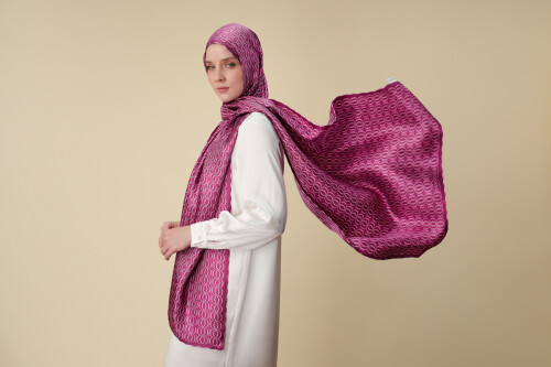 Bambunoor Fuşya Tivil İpek Şal 70x210 - 5