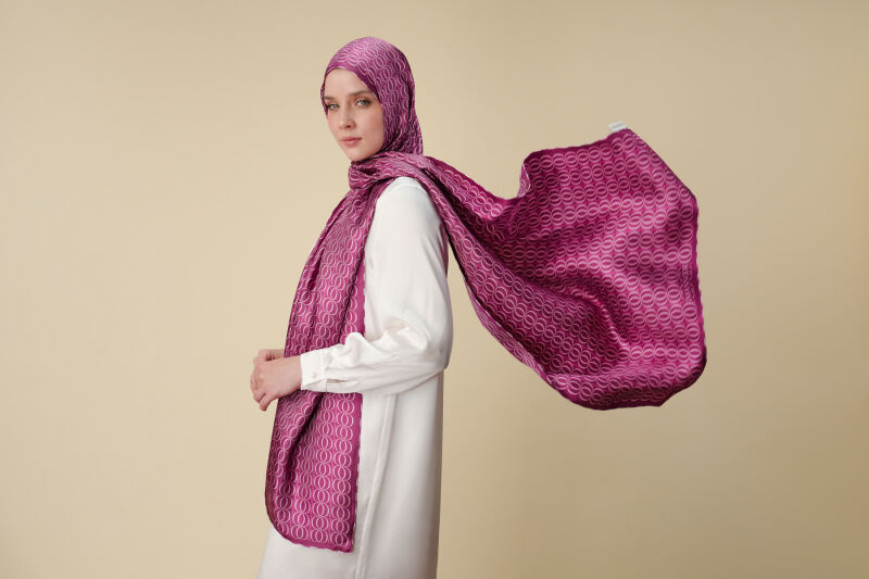 Bambunoor Fuşya Tivil İpek Şal 70x210 - 5