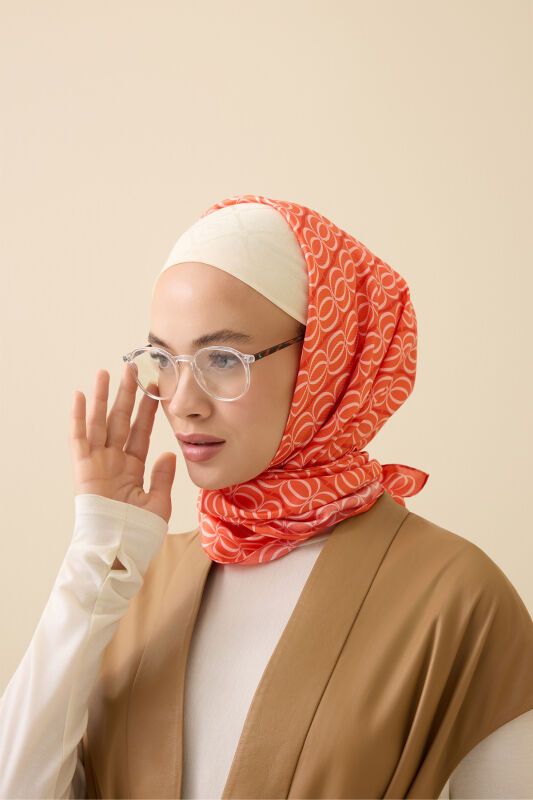 Bambunoor Nar Çiçeği Tivil İpek Eşarp 90x90 - 3