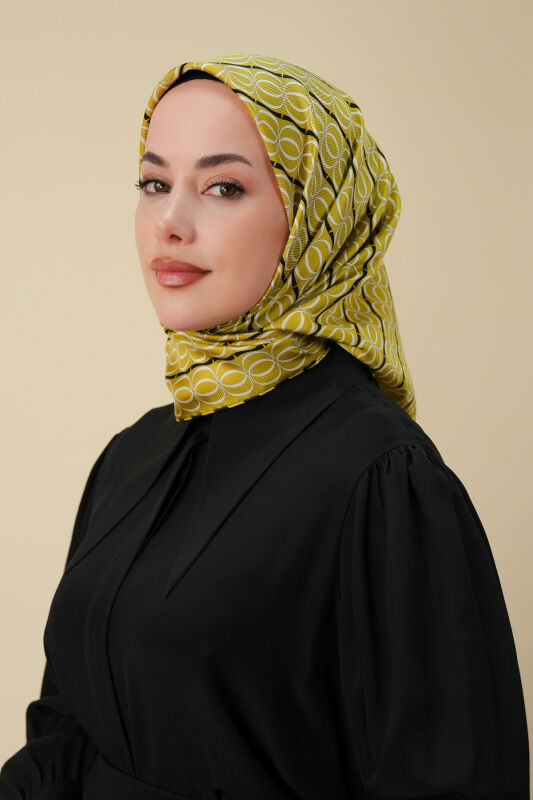 Bambunoor Yağ Yeşili Tivil İpek Eşarp 90x90 - 5
