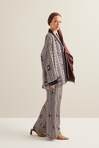 Basket Brown Twill Silk Kimono - 3