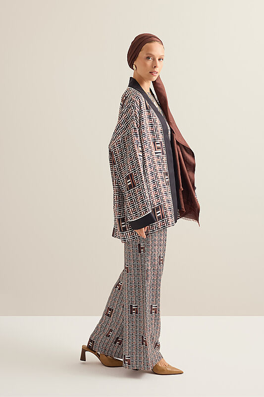 Basket Brown Twill Silk Kimono - 3