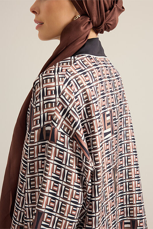 Basket Brown Twill Silk Kimono - 7