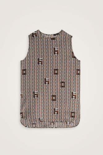 Basket Brown Twill Silk Sleeveless Blouse - 1