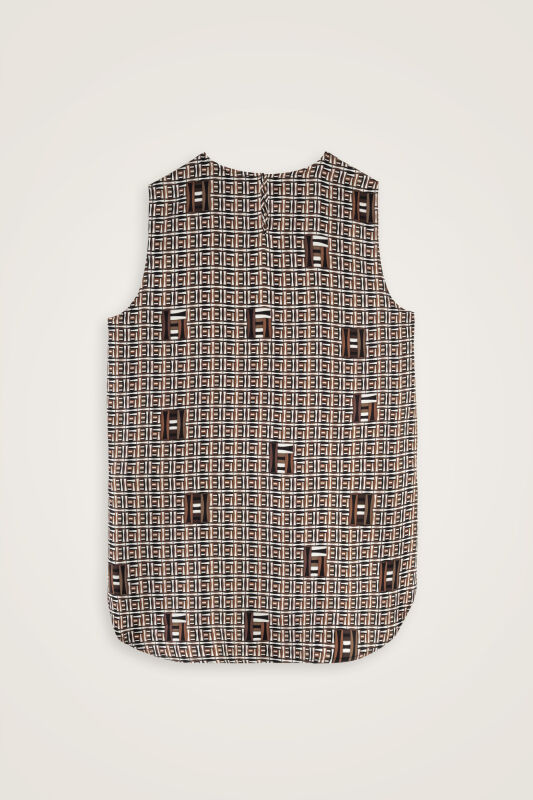 Basket Brown Twill Silk Sleeveless Blouse - 3