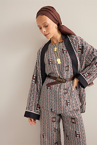 Basket Brown Twill Silk Sleeveless Blouse - 1