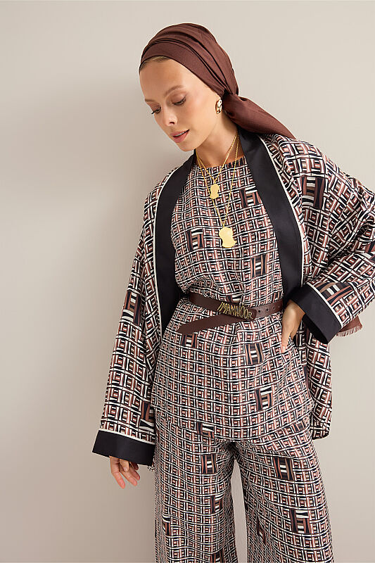 Basket Brown Twill Silk Sleeveless Blouse - 1