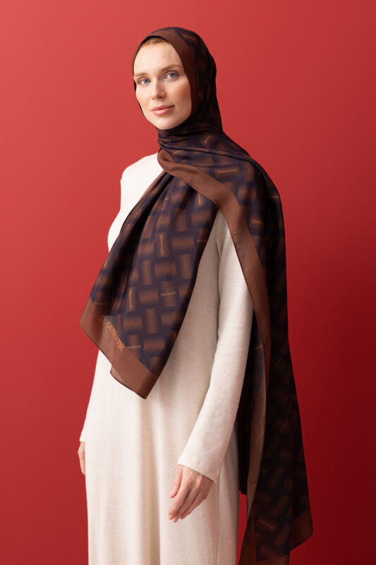 Basket Flush Viscose Shawl Brown - 5