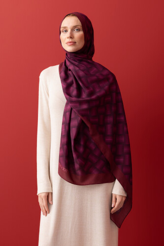 Basket Flush Viscose Shawl Burgundy - 3