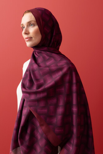 Basket Flush Viscose Shawl Burgundy - 5