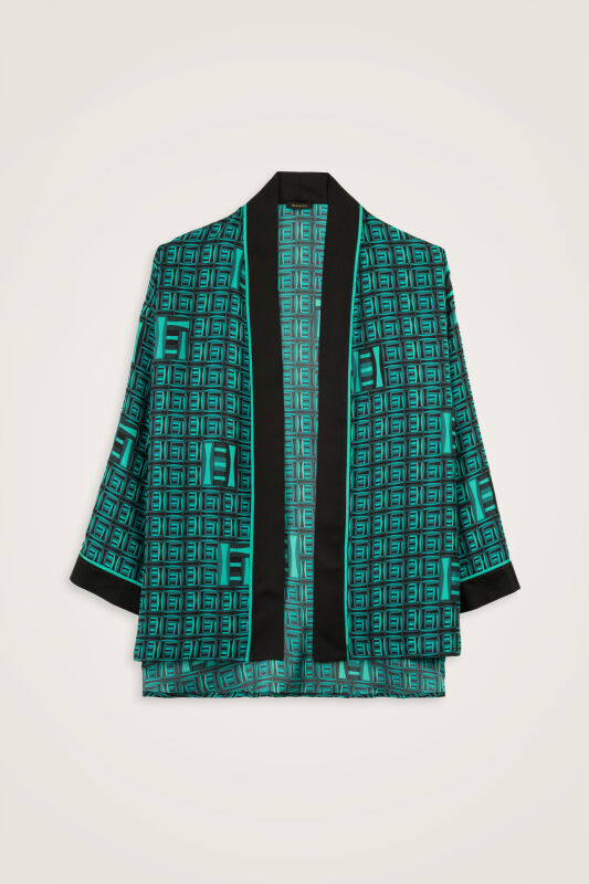 Basket Green Twill Silk Kimono - 2