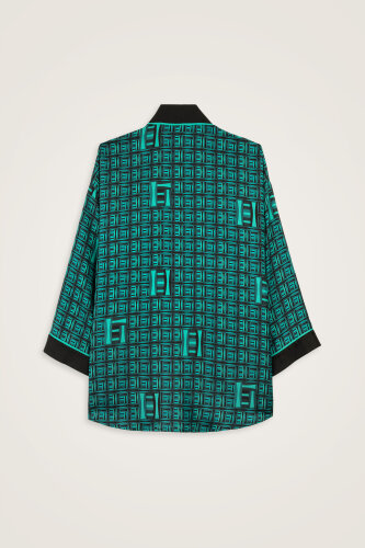 Basket Green Twill Silk Kimono - 6