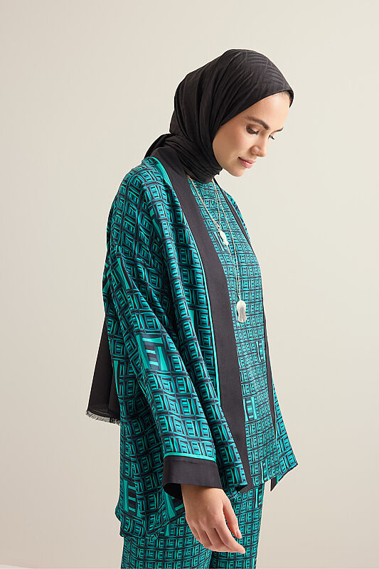 Basket Green Twill Silk Kimono - 3