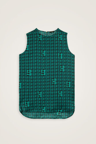 Basket Green Twill Silk Sleeveless Blouse - 2