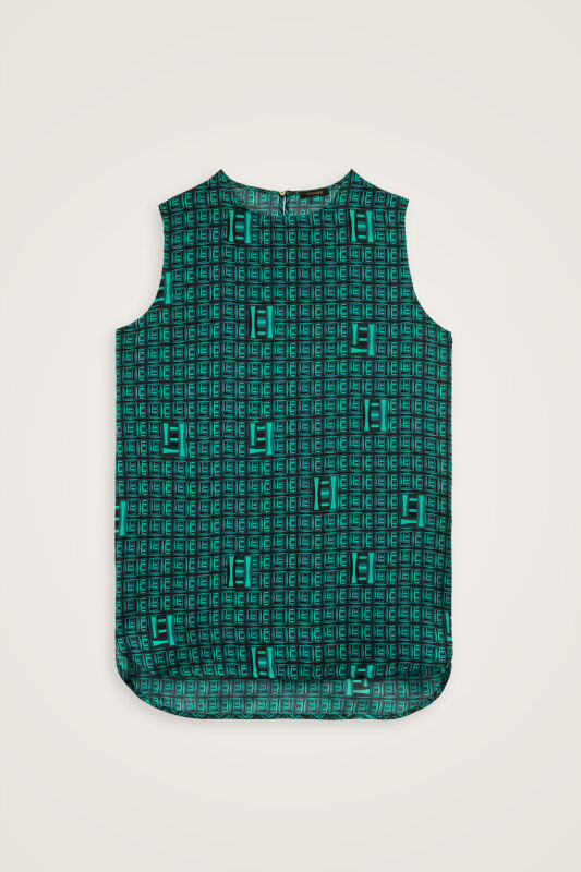 Basket Green Twill Silk Sleeveless Blouse - 2
