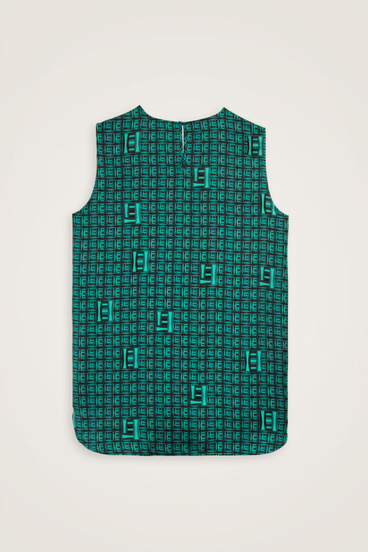 Basket Green Twill Silk Sleeveless Blouse - 4