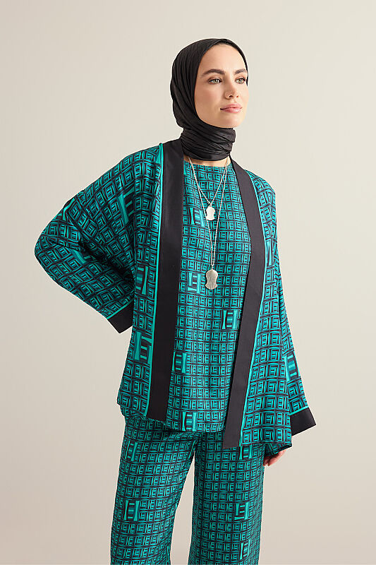 Basket Green Twill Silk Sleeveless Blouse - 1