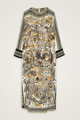 Beige Crepe Silk Kaftan - 2