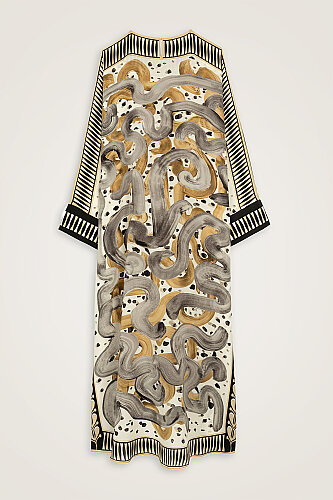 Beige Crepe Silk Kaftan - 4